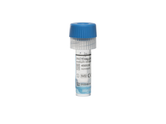 450539 MiniCollect® пробірка з 9NC Coagulation sodium citrate 3.2%, 1 мл, світло блакитний ковпачок